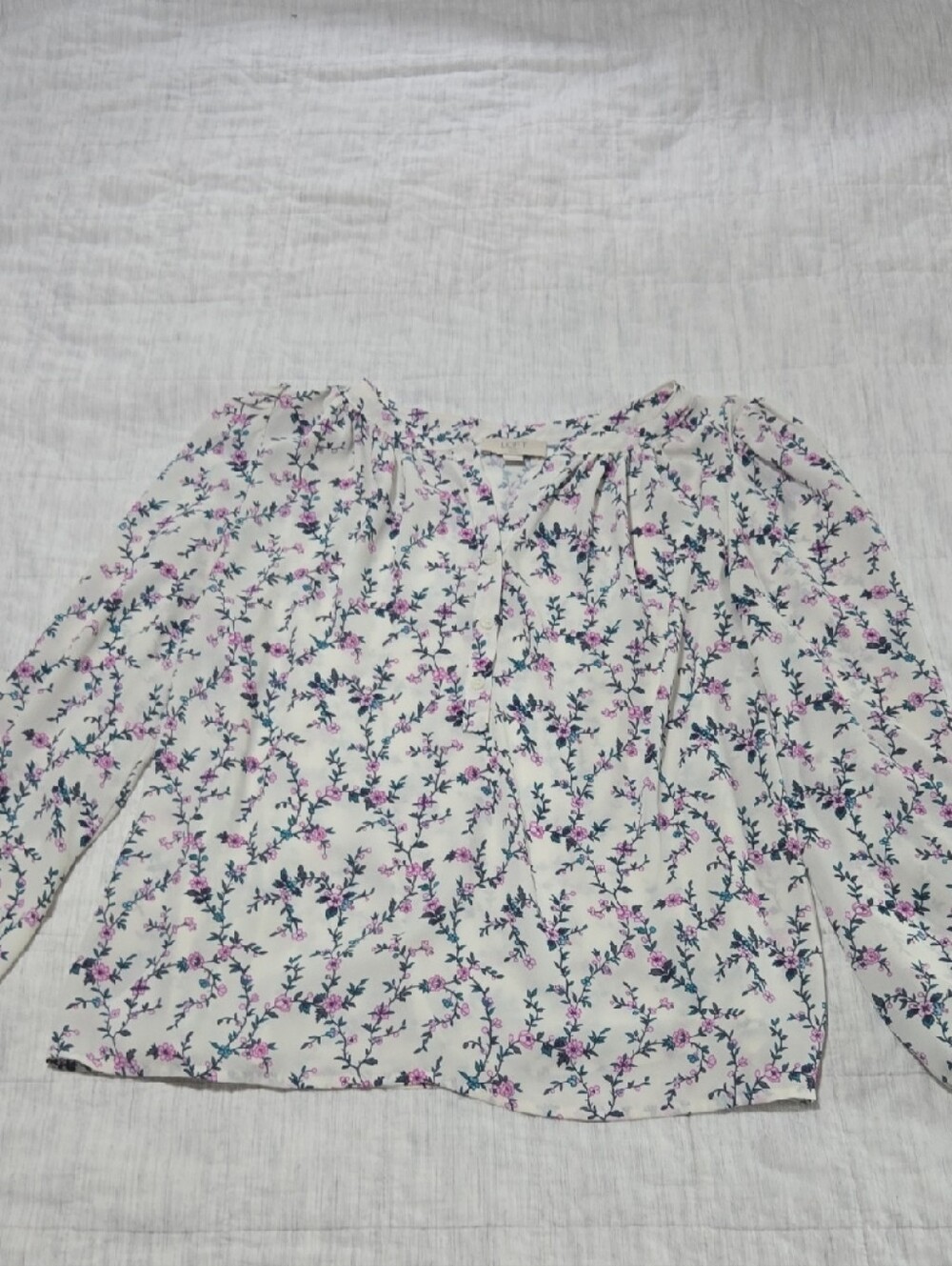 LOFT White Floral Long-Sleeve Blouse